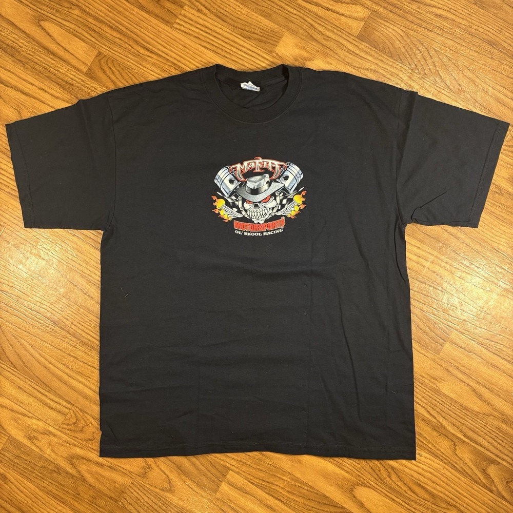Vintage Skull Biker Motorsports T Shirt Black XL Motorcycle Graphic Y2K